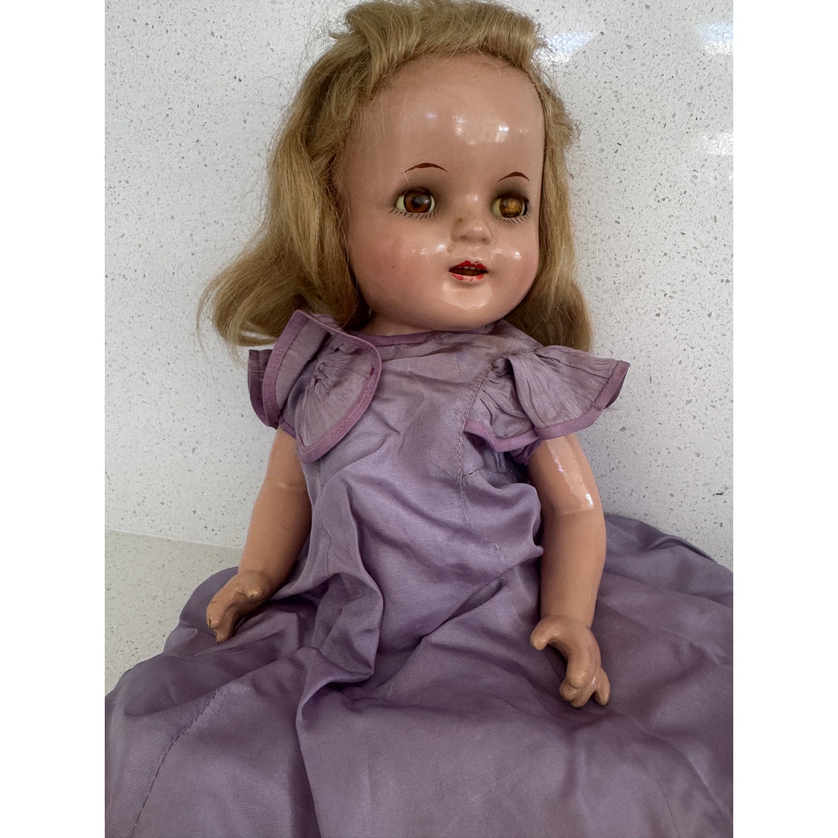 Rare 1950s German Hard Plastic Doll 18" Original Taffeta Gown & Lace Bloomers
