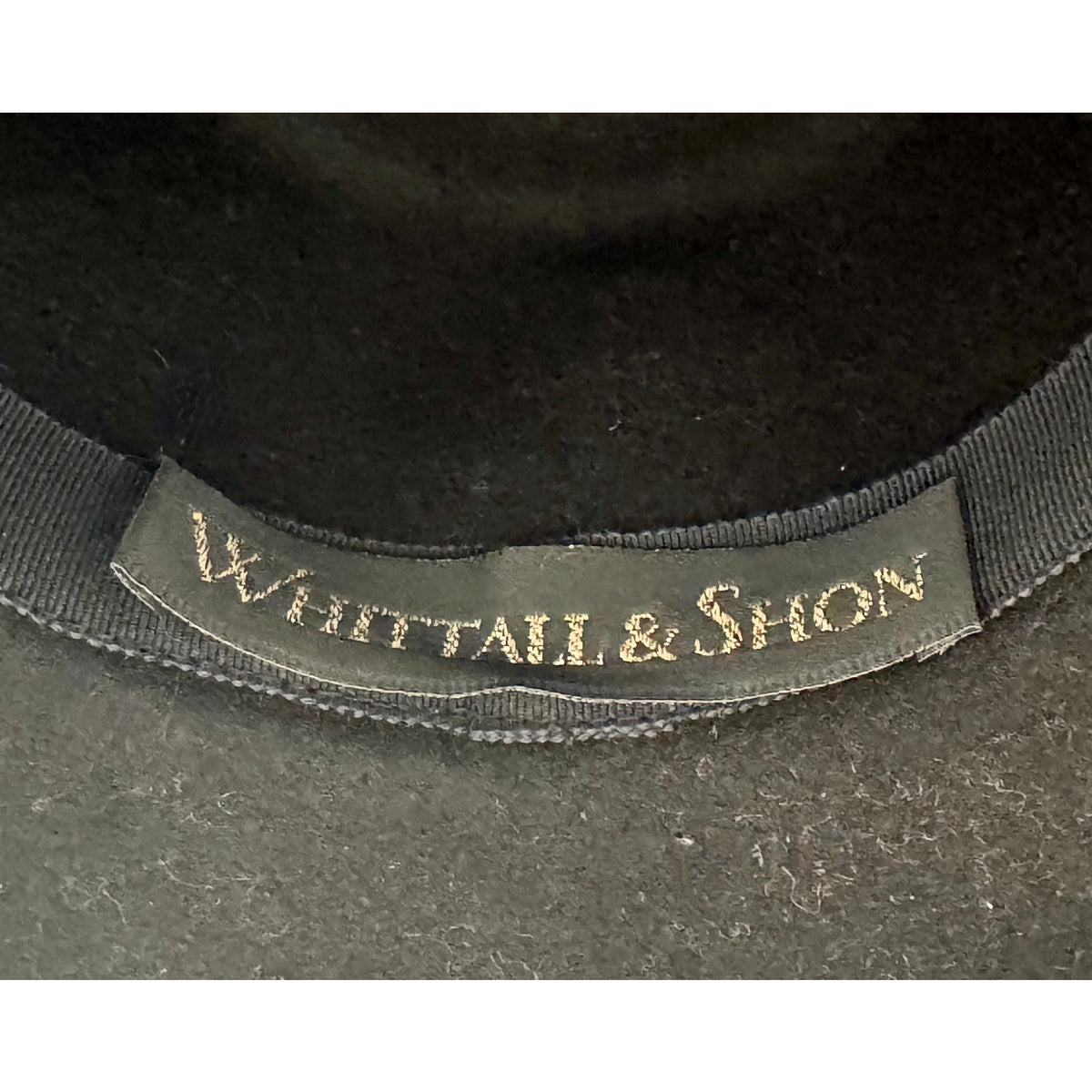 Whittall & Shon Black Wool Felt Cloche w/ Pleated Leather Caramel Color Band