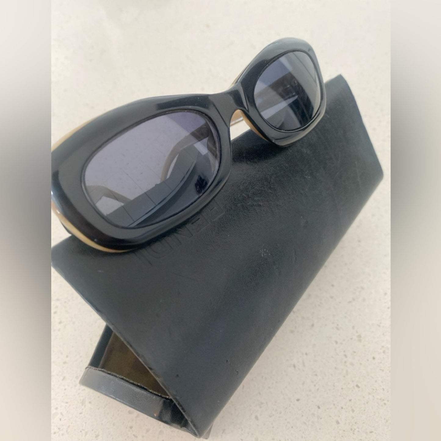 Authentic Vintage Fendi Sunglasses “Black Horn” & Fendi Twist Zucca Hard Case