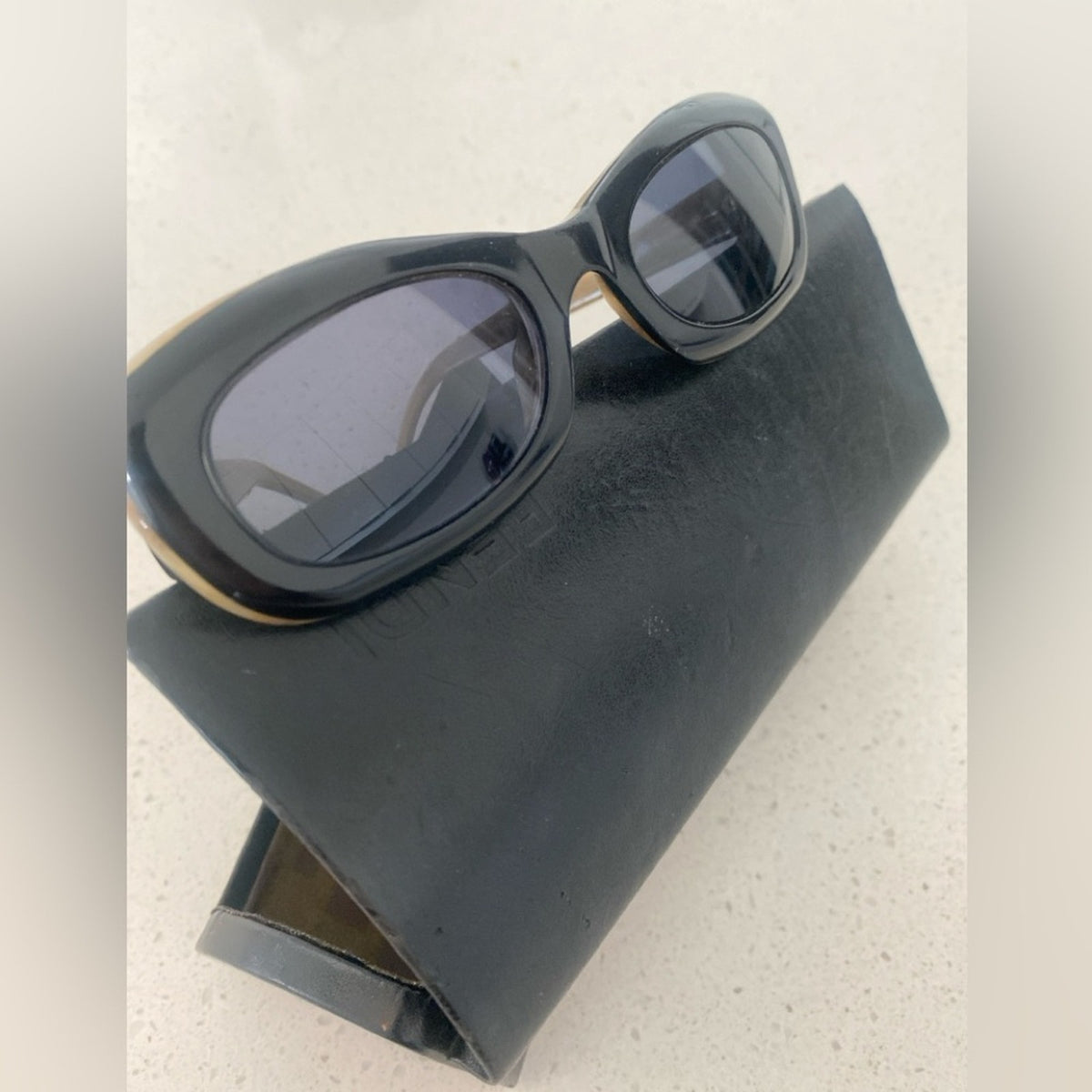Vintage Fendi Sunglasses “Black Horn” & Fendi Twist Zucca Hard Case