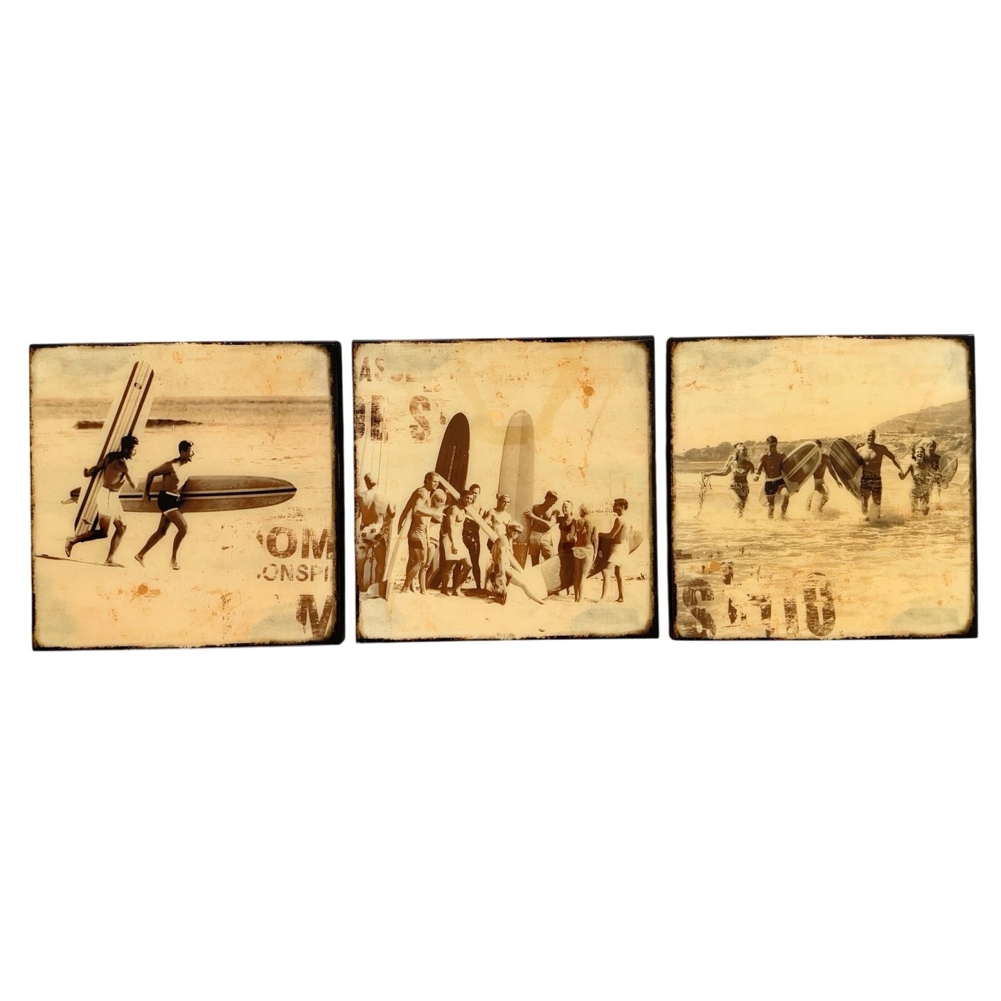 Vintage Surfboard Resin Triptych Wall Art 3 Panel Set Duke Kahanamoku