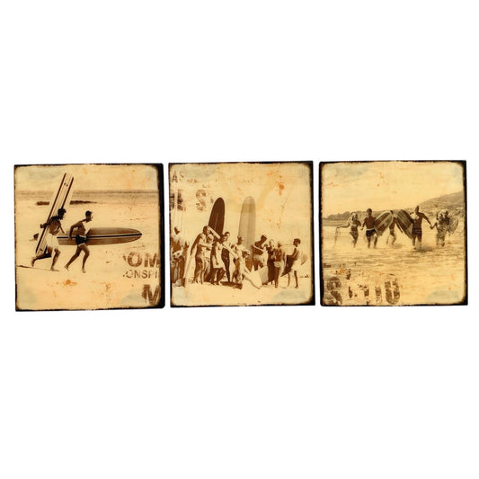 Vintage Surfboard Resin Triptych Wall Art 3 Panel Set Duke Kahanamoku