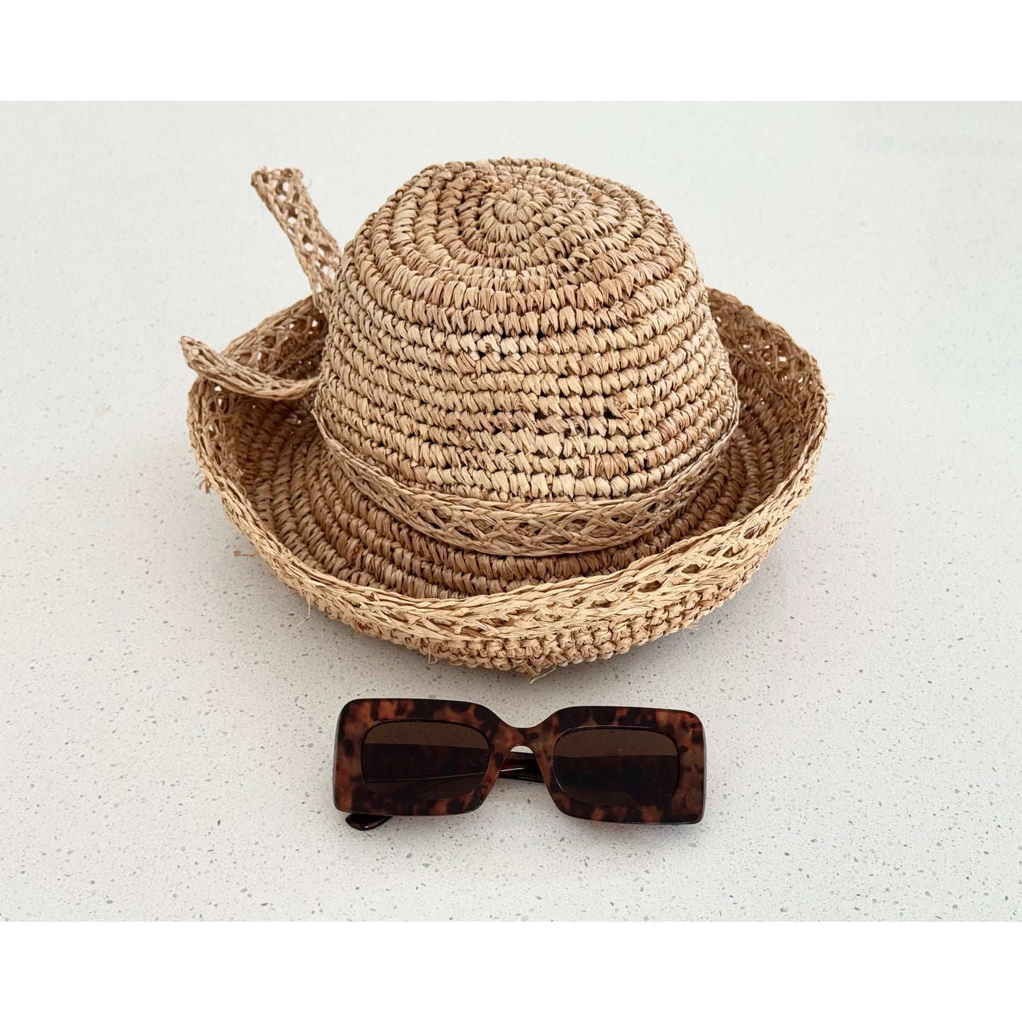Gigi Burris Straw Cloche Hat Openwork Lattice | Made in USA | Includes Sunglasses