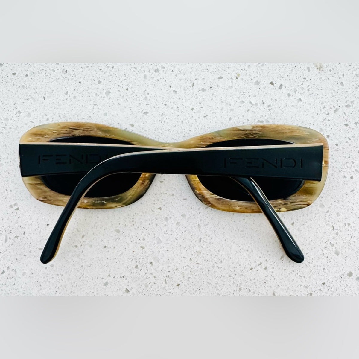 Vintage Fendi Sunglasses “Black Horn” & Fendi Twist Zucca Hard Case
