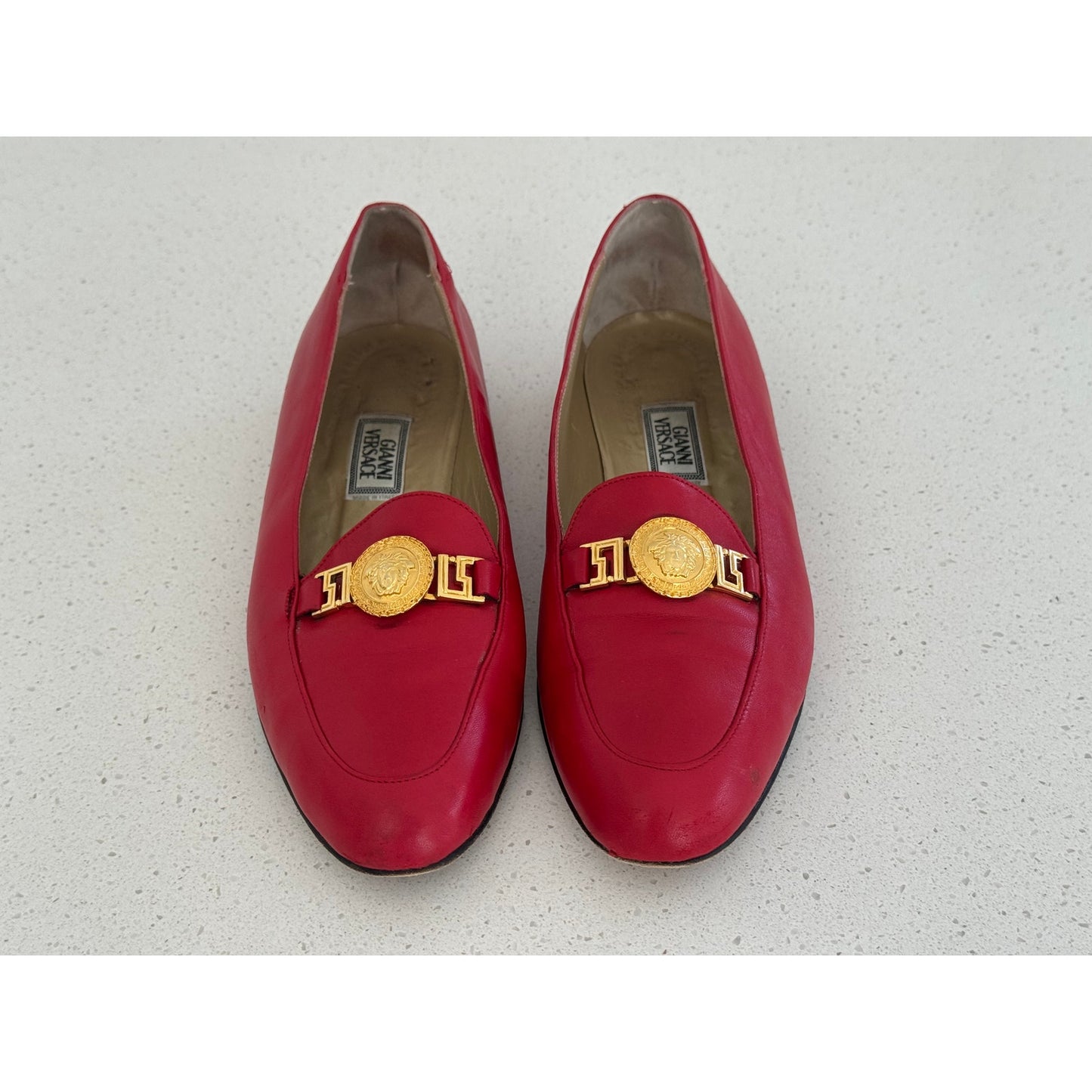 Vintage 90s Gianni Versace Red Leather Medusa Loafers Size 41/10.5W Italy