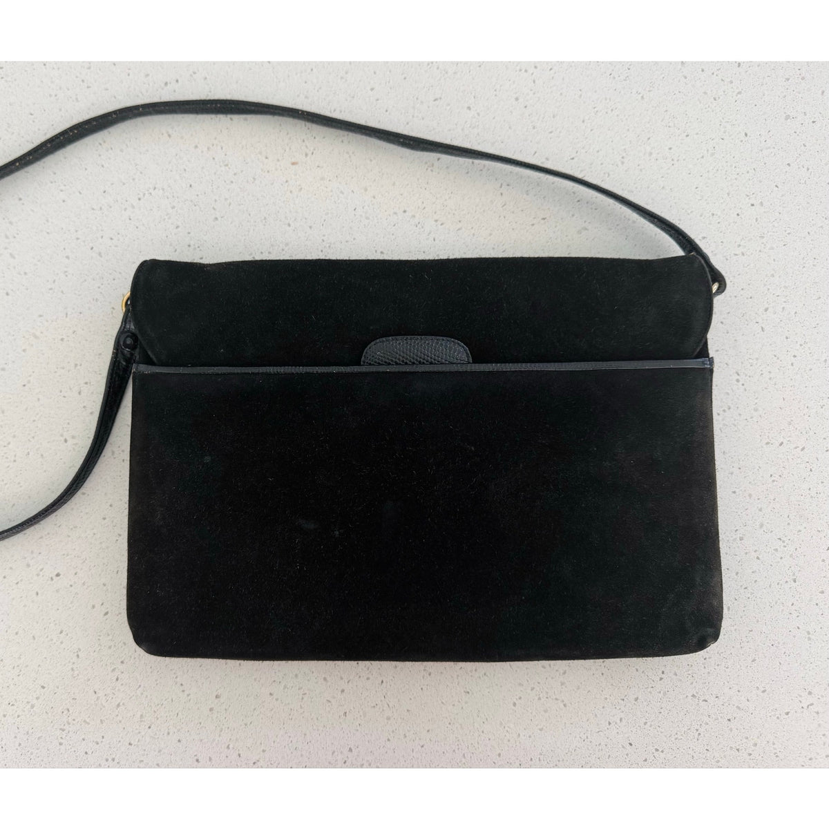 Salvatore Ferragamo 1980s Black Suede Leather Shoulder Bag 80s-90s