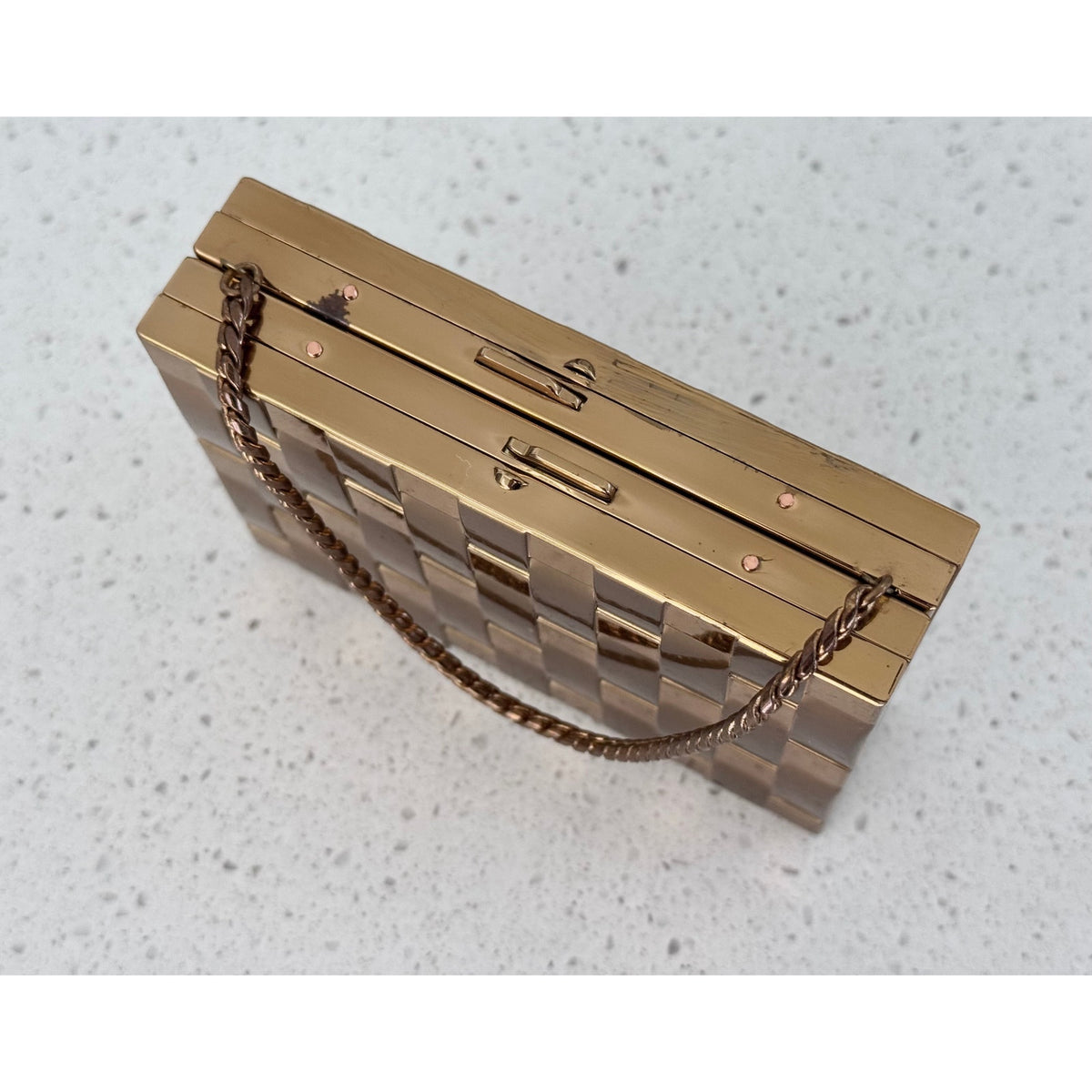 Vintage Miniaudiere & Makeup Gold Basket Weave Compact Purse Case