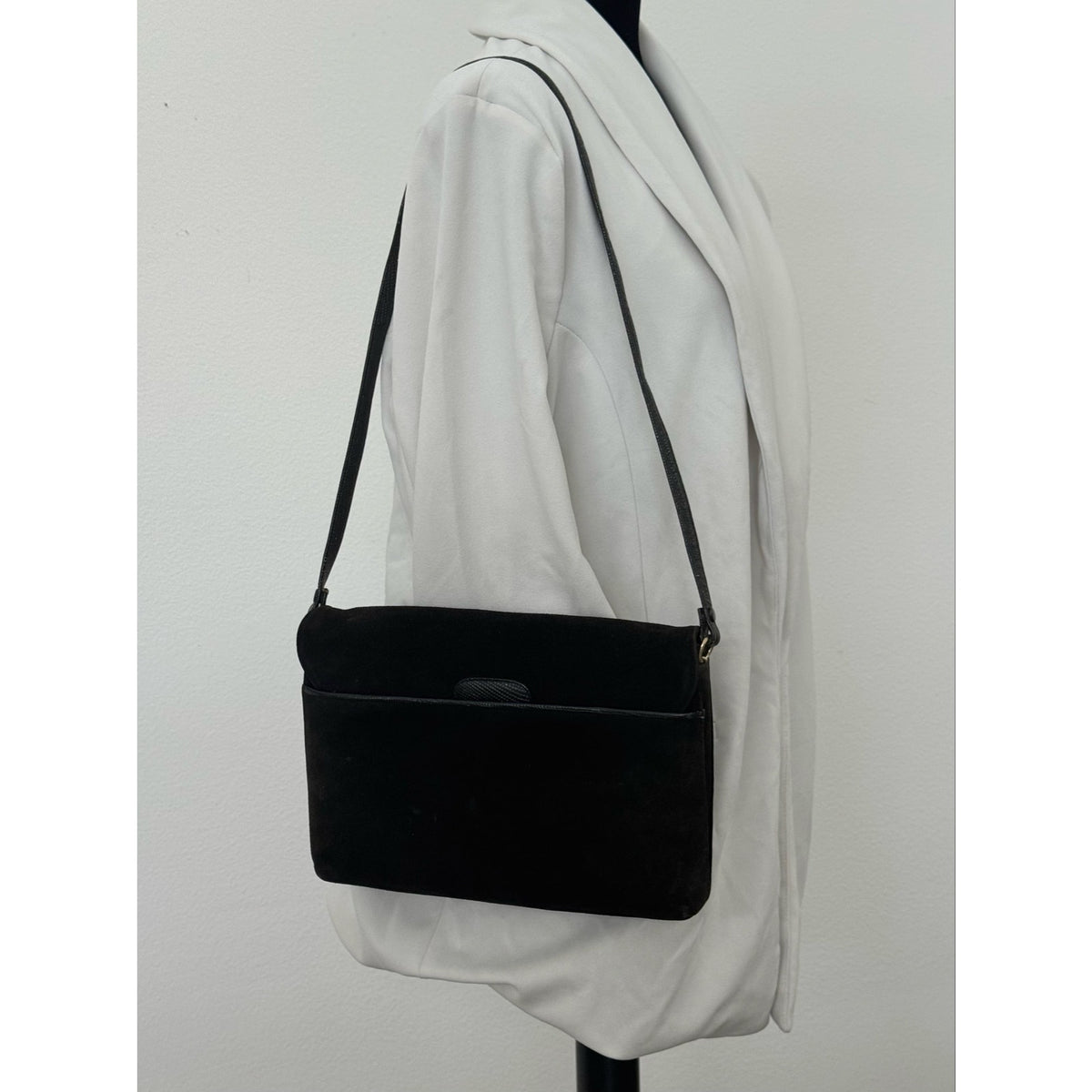 Salvatore Ferragamo 1980s Black Suede Leather Shoulder Bag 80s-90s