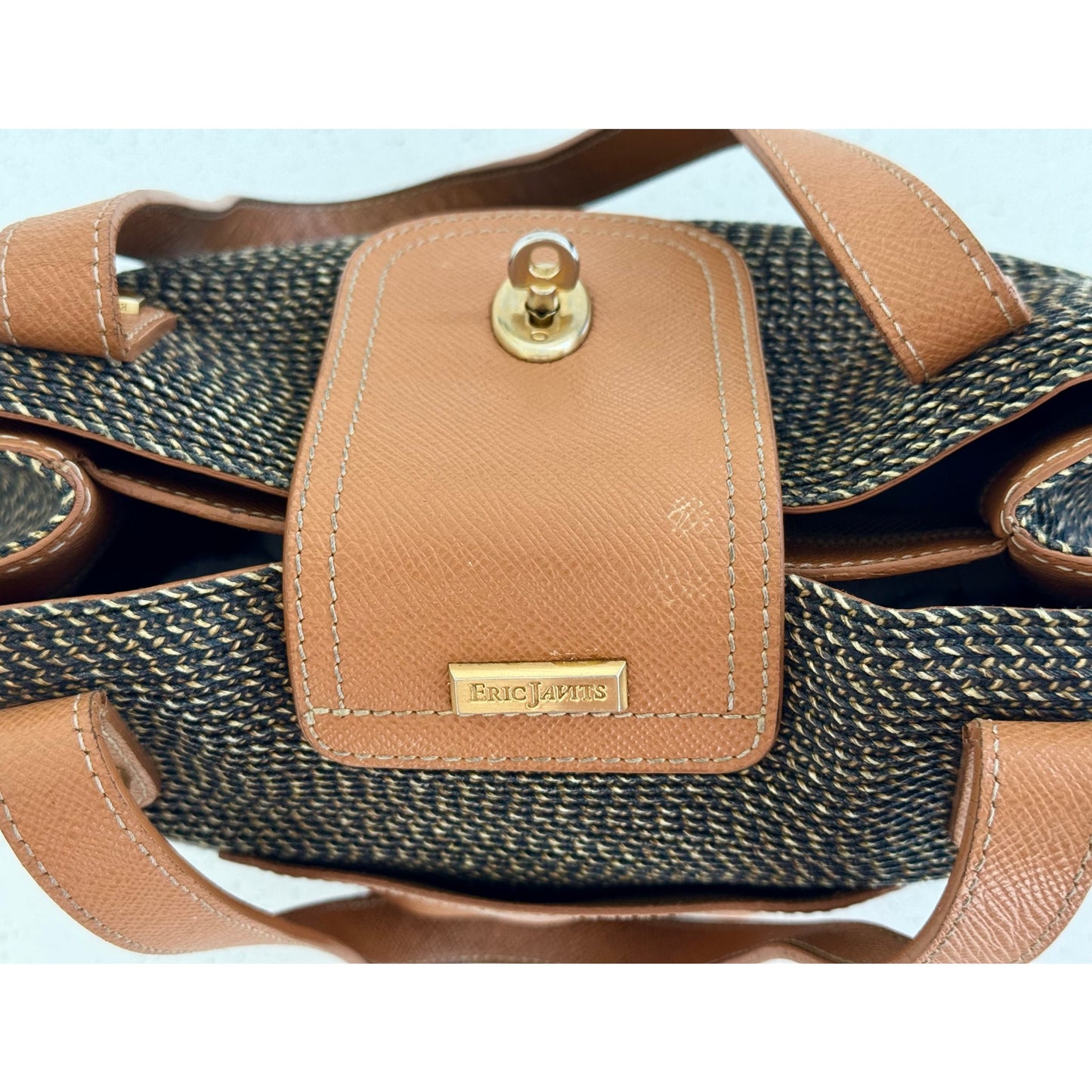 Eric Javits New York Woven Leather Trim Handbag