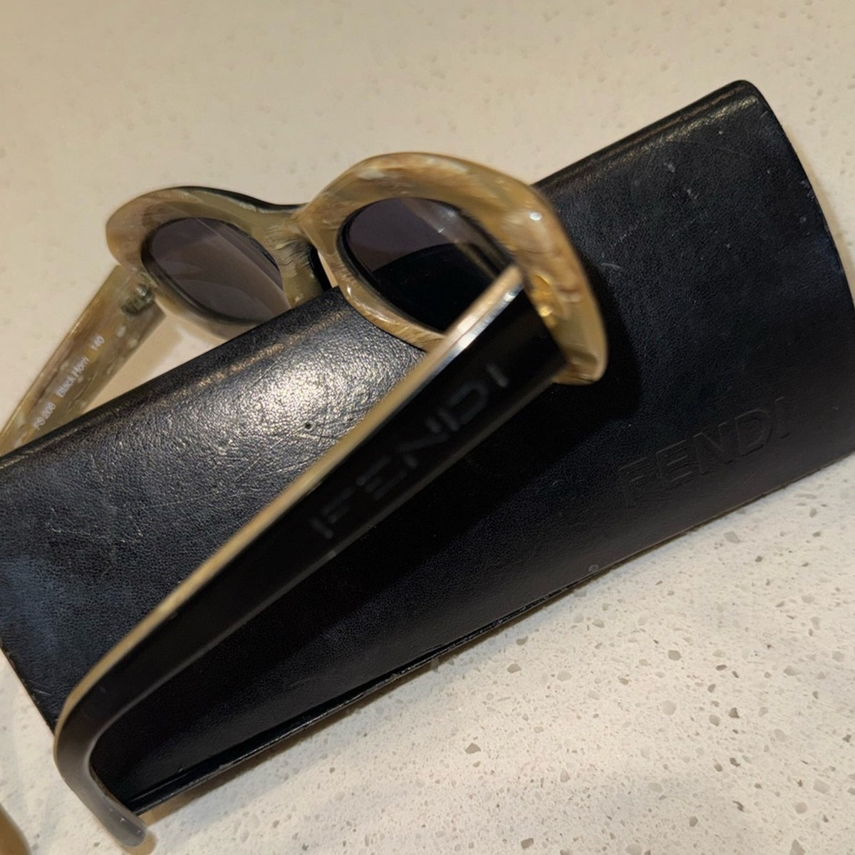 Vintage Fendi Sunglasses “Black Horn” & Fendi Twist Zucca Hard Case