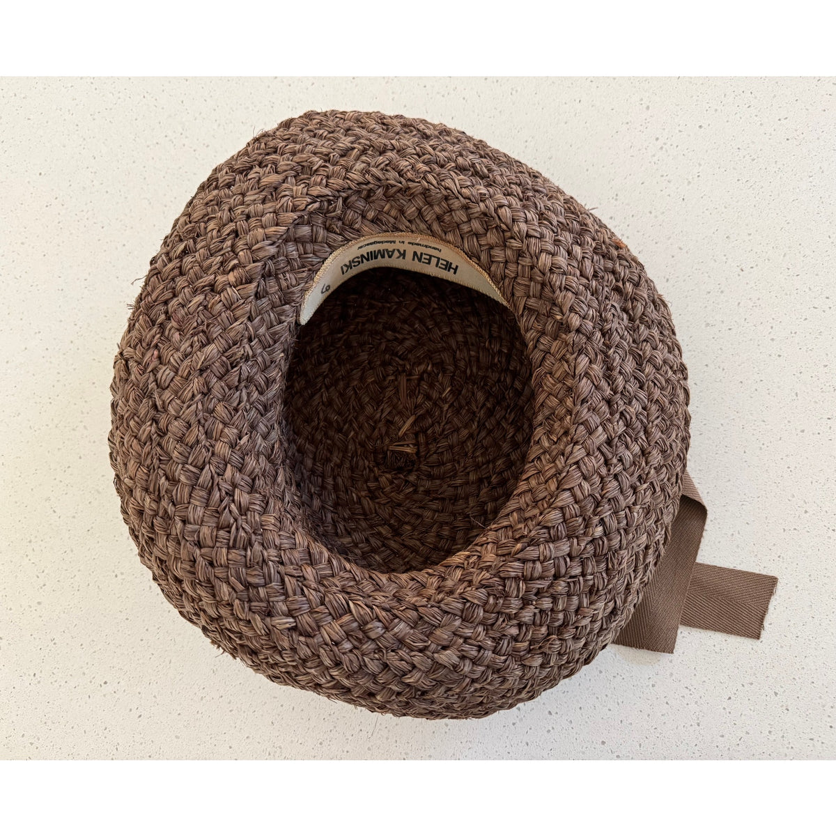 Helen Kaminski Newport Raffia Braid Boater Sun Hat Size 57 Nougat Brown Bow