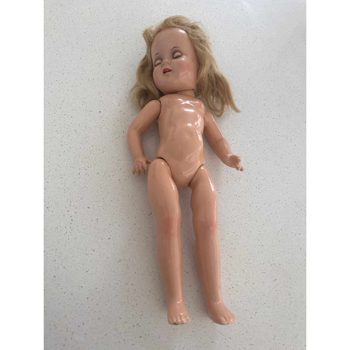 Rare 1950s German Hard Plastic Doll 18" Original Taffeta Gown & Lace Bloomers