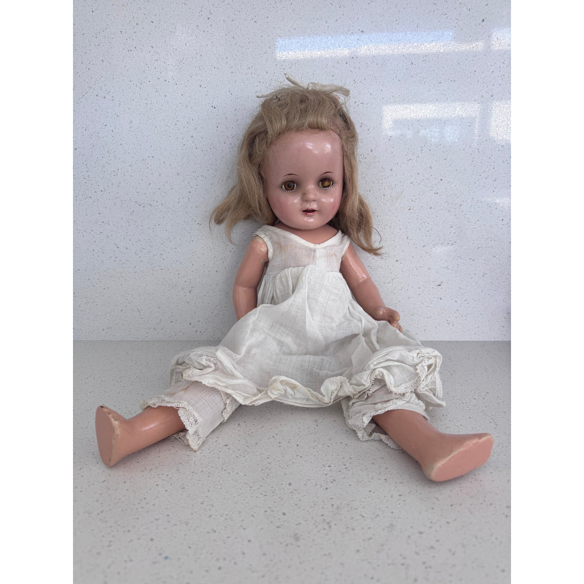 Rare 1950s German Hard Plastic Doll 18" Original Taffeta Gown & Lace Bloomers