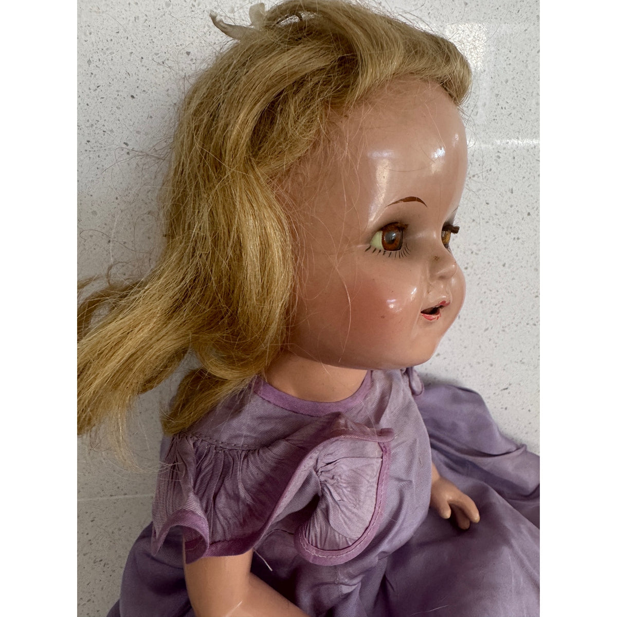 Rare 1950s German Hard Plastic Doll 18" Original Taffeta Gown & Lace Bloomers