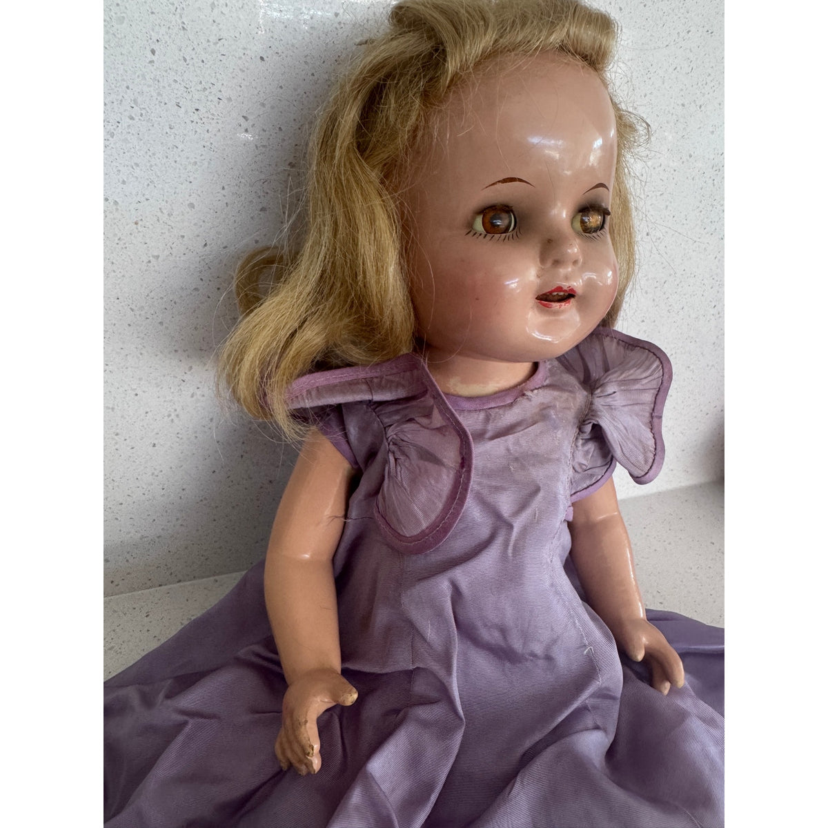 Rare 1950s German Hard Plastic Doll 18" Original Taffeta Gown & Lace Bloomers