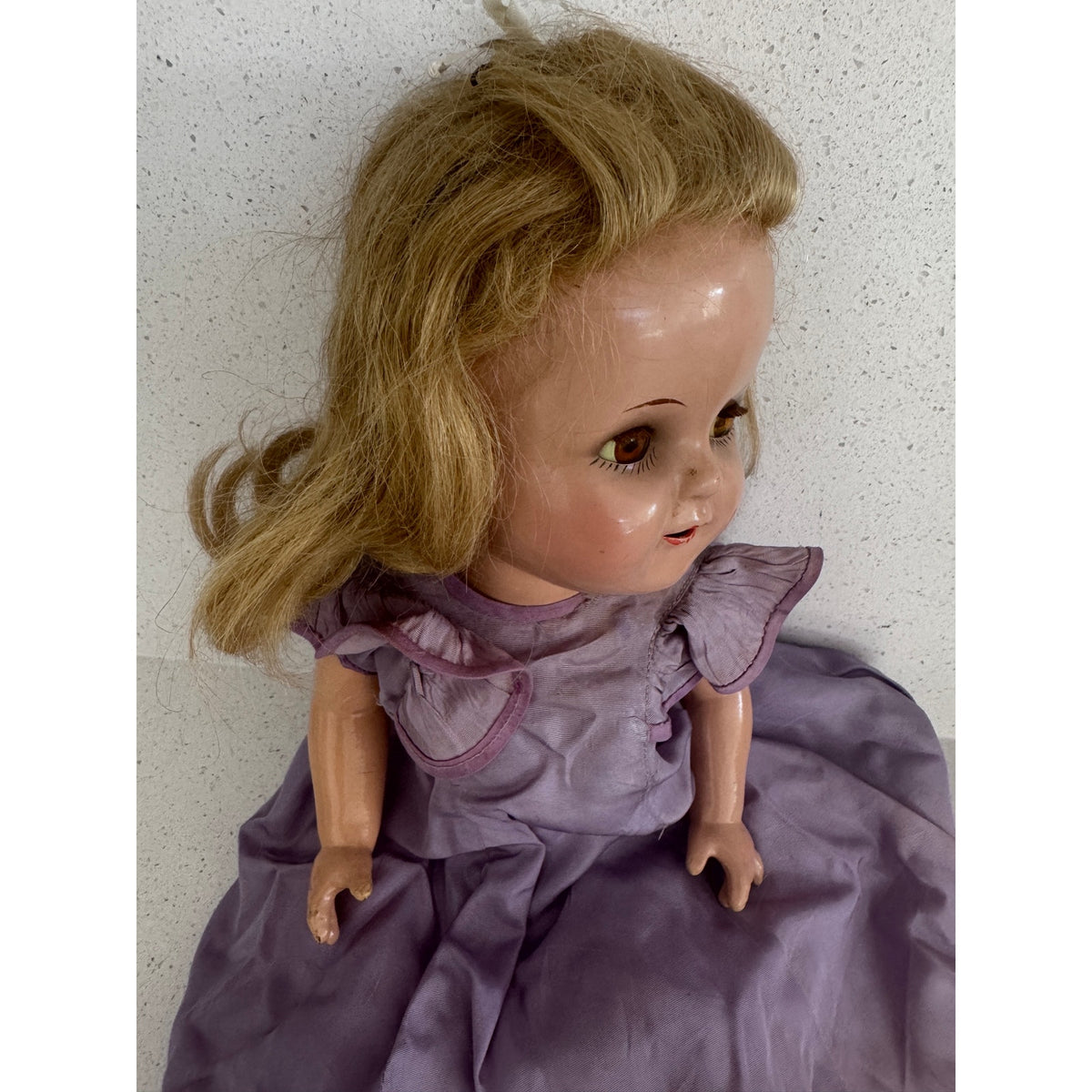 Rare 1950s German Hard Plastic Doll 18" Original Taffeta Gown & Lace Bloomers