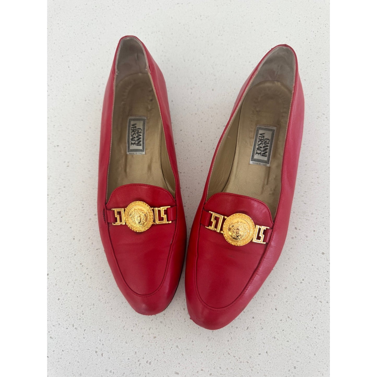 Vintage 90s Gianni Versace Red Leather Medusa Loafers Size 41/10.5W Italy