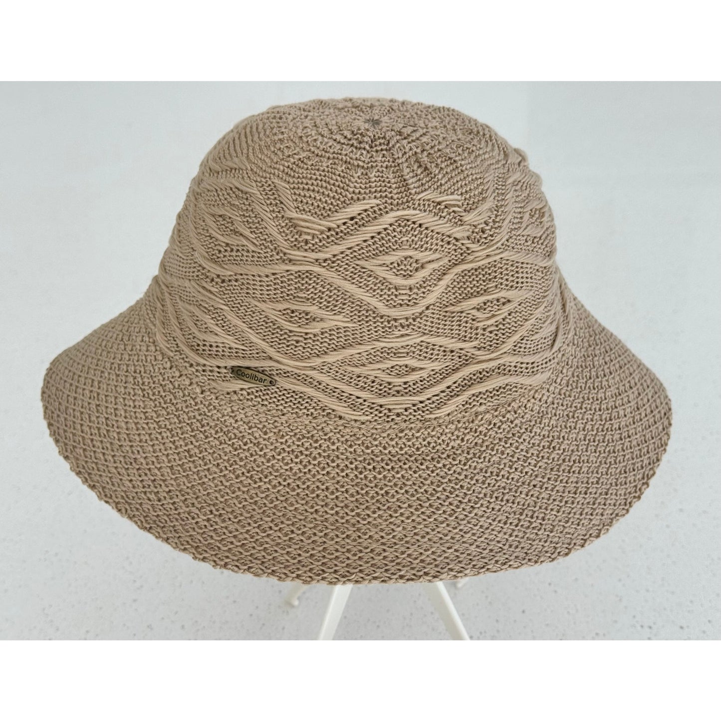 Coolibar Tan Knit Summer Sun Hat UPF 50+ Wide Brim Packable Boho Travel Hat