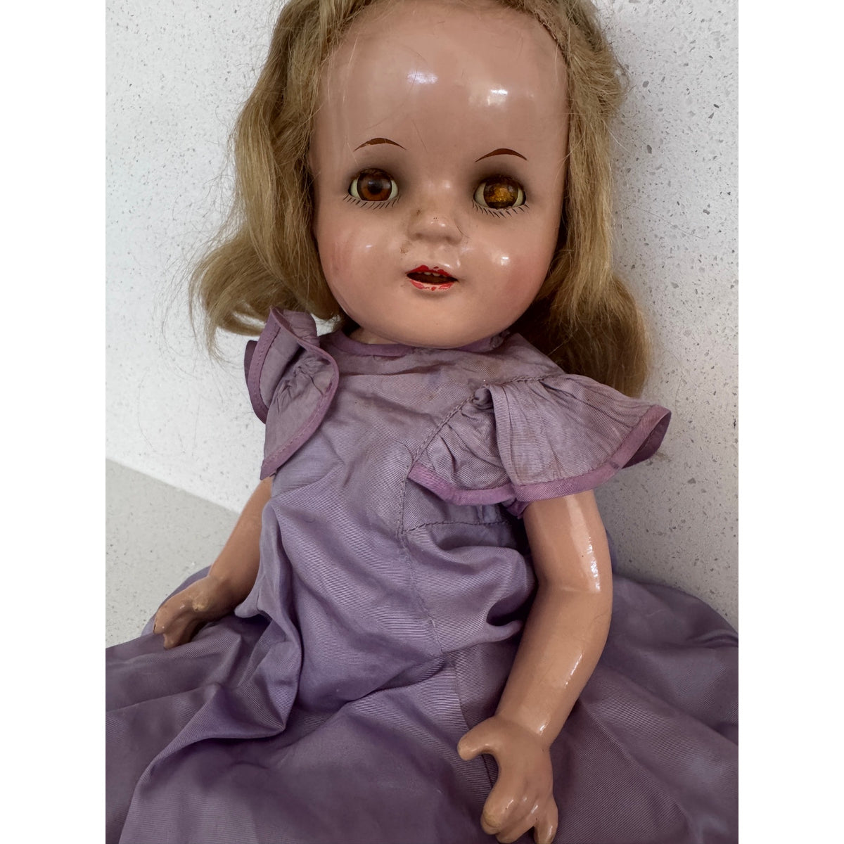 Rare 1950s German Hard Plastic Doll 18" Original Taffeta Gown & Lace Bloomers