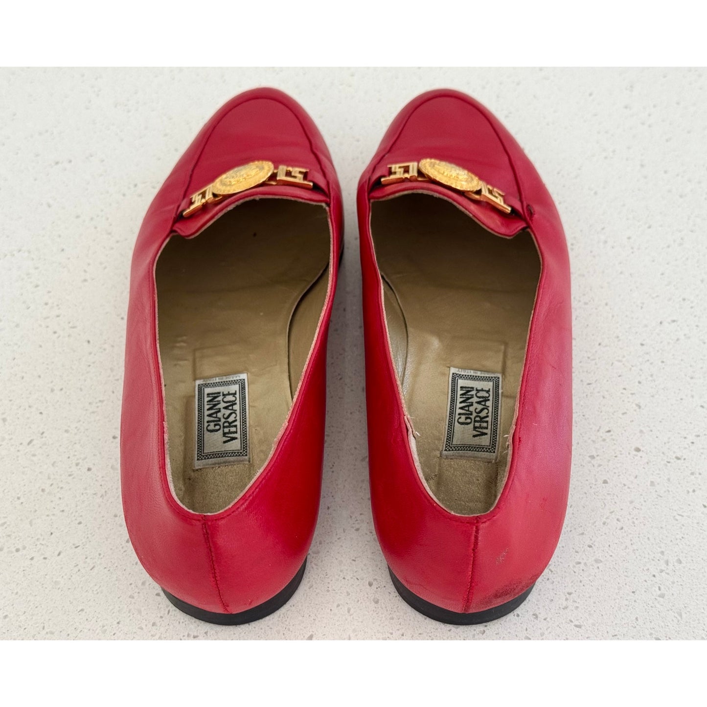 Vintage 90s Gianni Versace Red Leather Medusa Loafers Size 41/10.5W Italy
