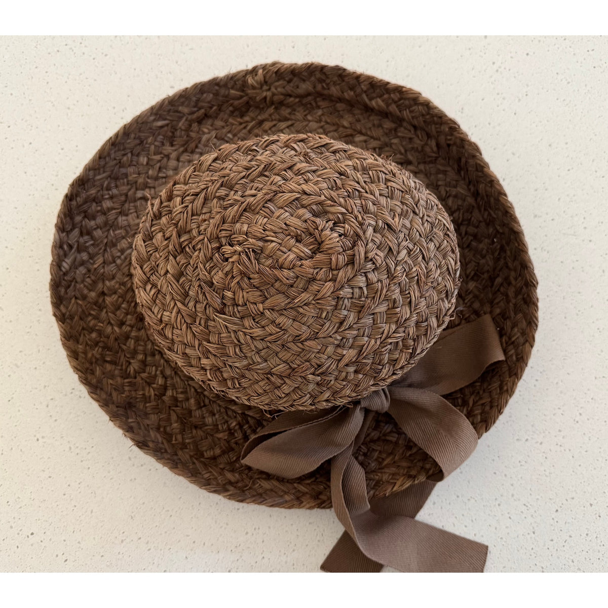 Helen Kaminski Newport Raffia Braid Boater Sun Hat Size 57 Nougat Brown Bow