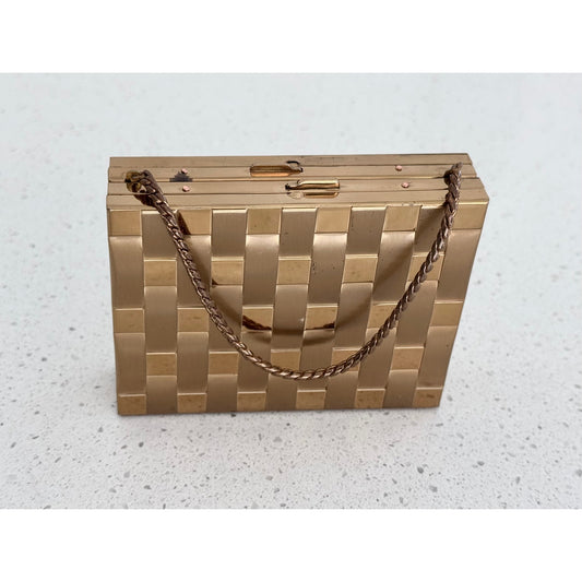 Vintage Miniaudiere & Makeup Gold Basket Weave Compact Purse Case