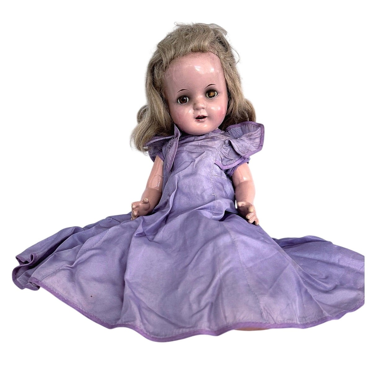 Rare 1950s German Hard Plastic Doll 18" Original Taffeta Gown & Lace Bloomers