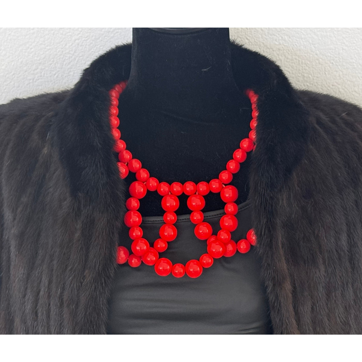 Trina Turk Vibrant Red Chunky Beaded Bib Statement Necklace