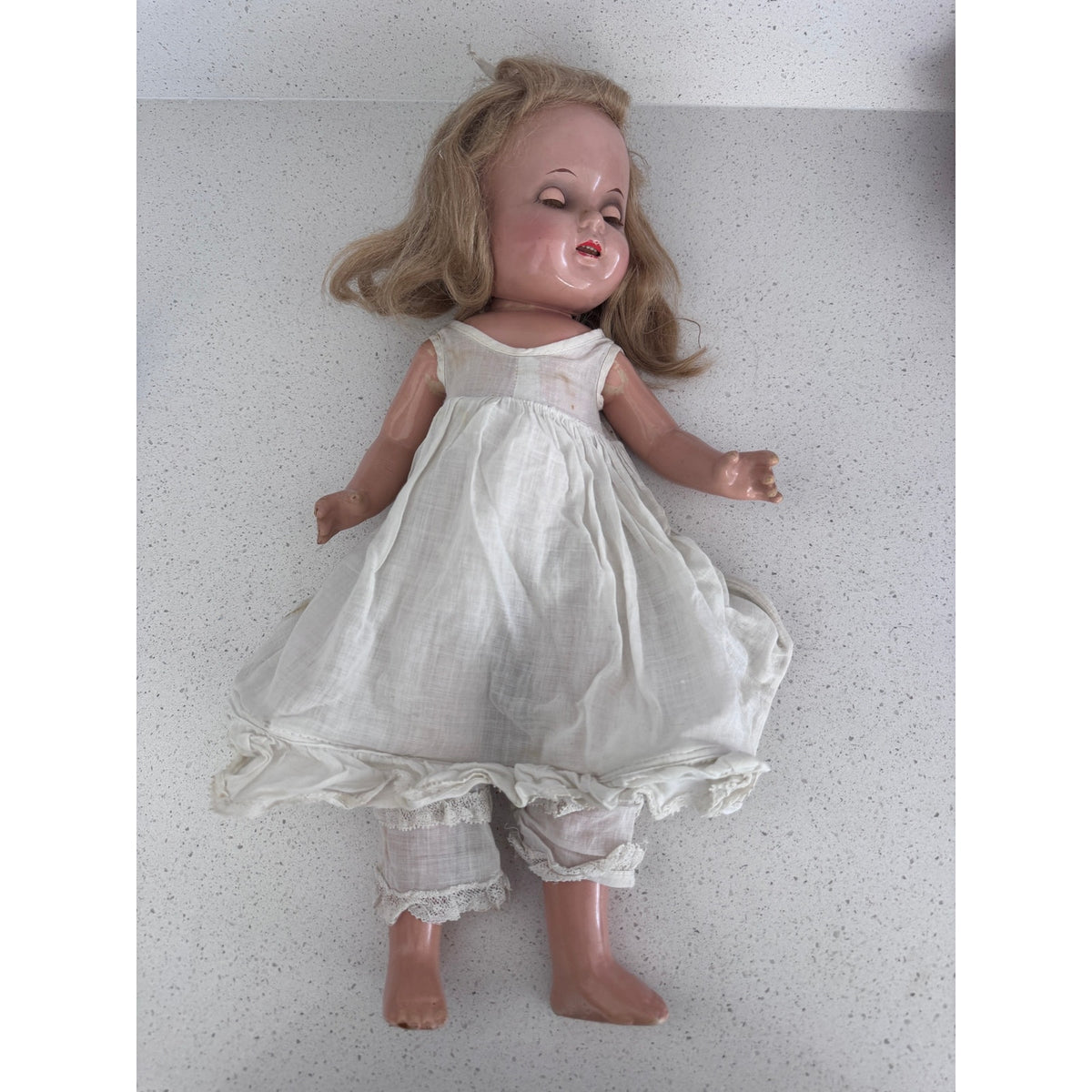 Rare 1950s German Hard Plastic Doll 18" Original Taffeta Gown & Lace Bloomers