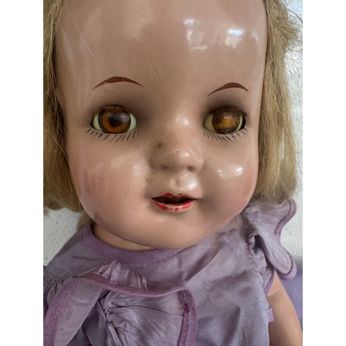 Rare 1950s German Hard Plastic Doll 18" Original Taffeta Gown & Lace Bloomers