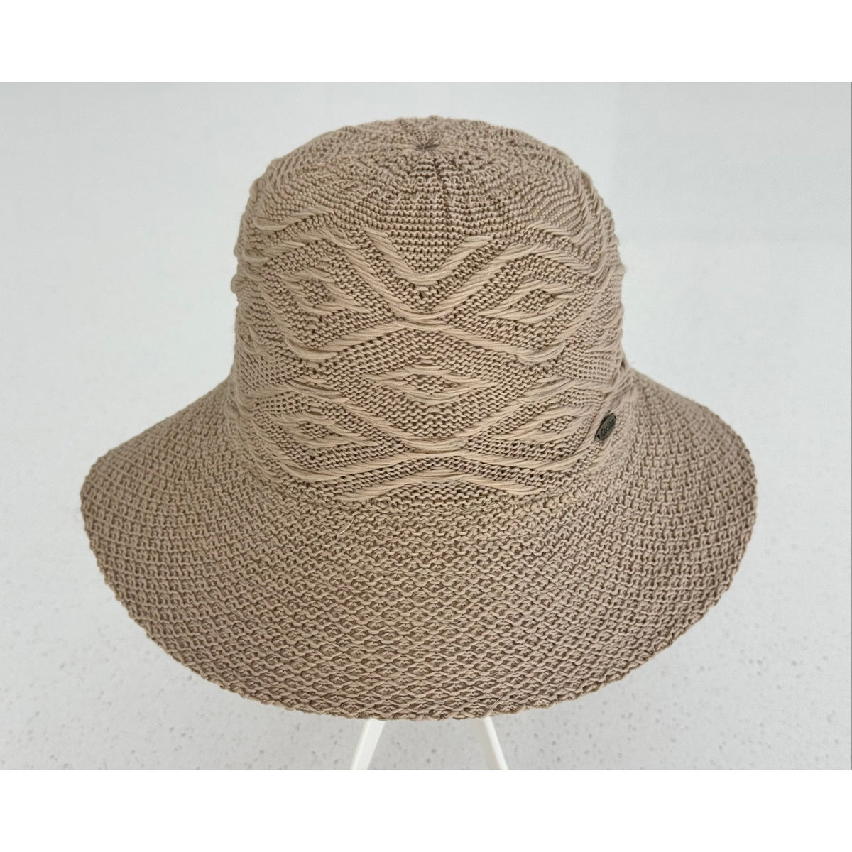 Coolibar Tan Knit Summer Sun Hat UPF 50+ Wide Brim Packable Boho Travel Hat
