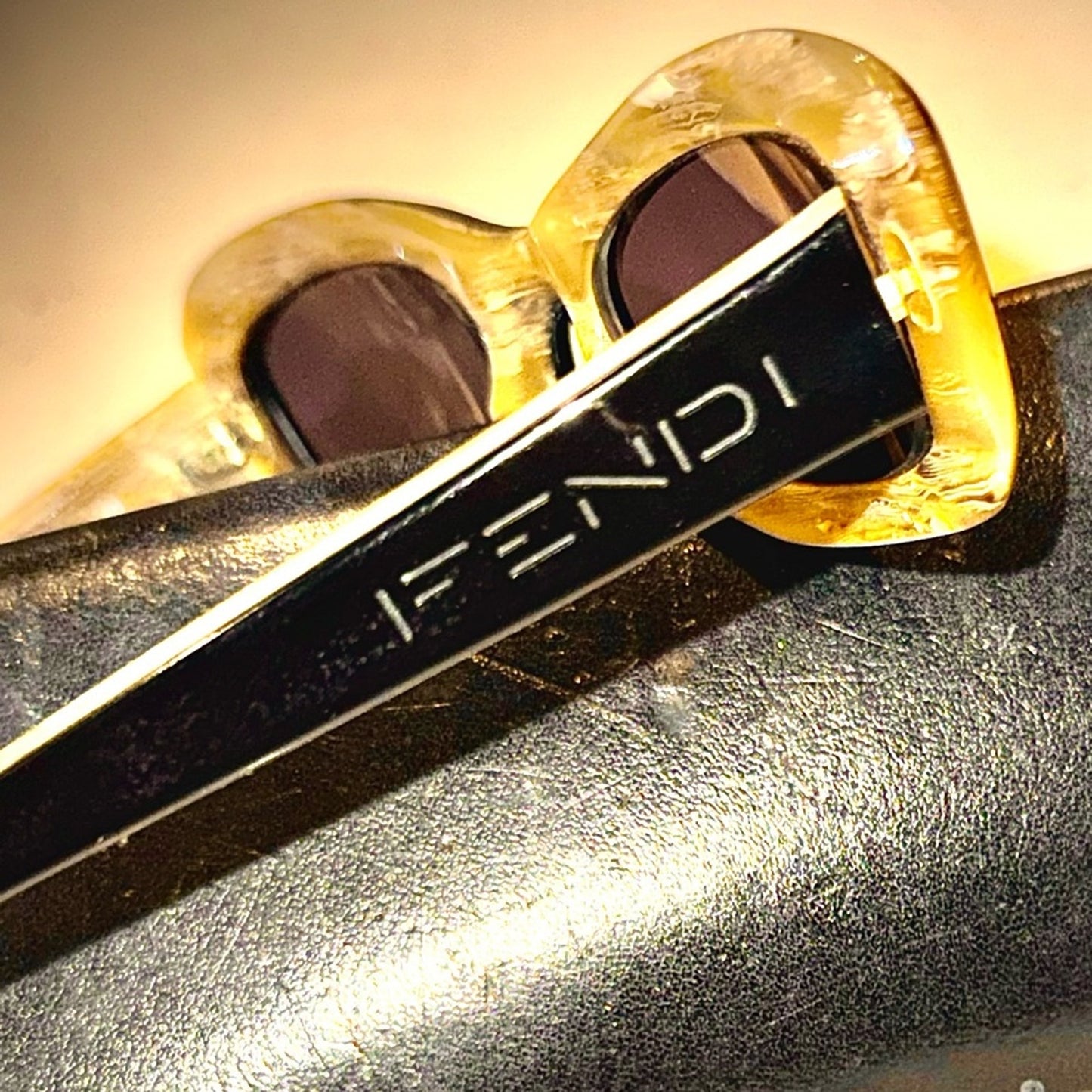 Authentic Vintage Fendi Sunglasses “Black Horn” & Fendi Twist Zucca Hard Case