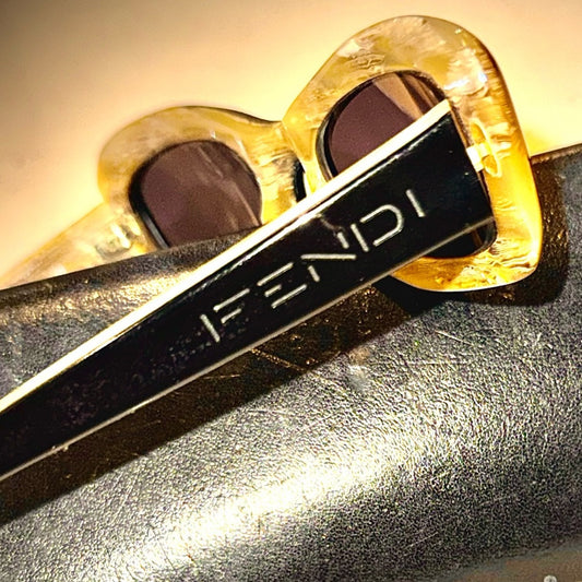 Authentic Vintage Fendi Sunglasses “Black Horn” & Fendi Twist Zucca Hard Case