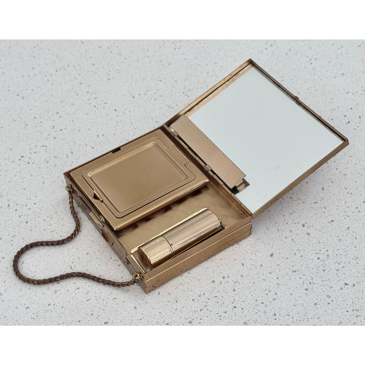 Vintage Miniaudiere & Makeup Gold Basket Weave Compact Purse Case