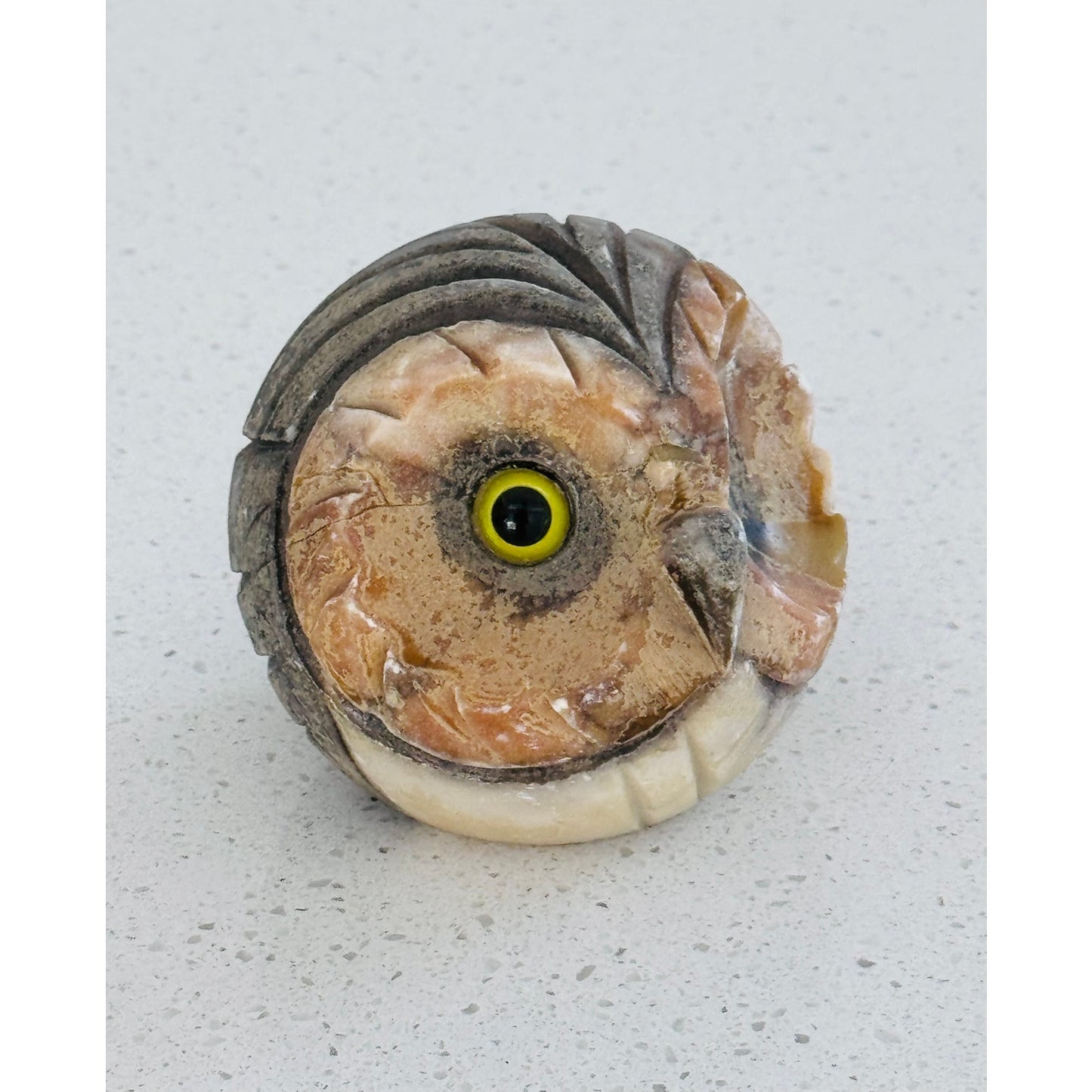Vintage Alabaster Owl Paperweight  Yellow Eyes