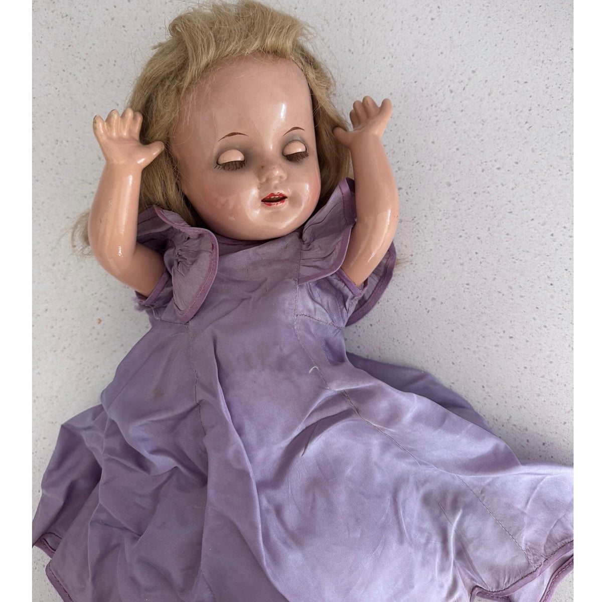 Rare 1950s German Hard Plastic Doll 18" Original Taffeta Gown & Lace Bloomers