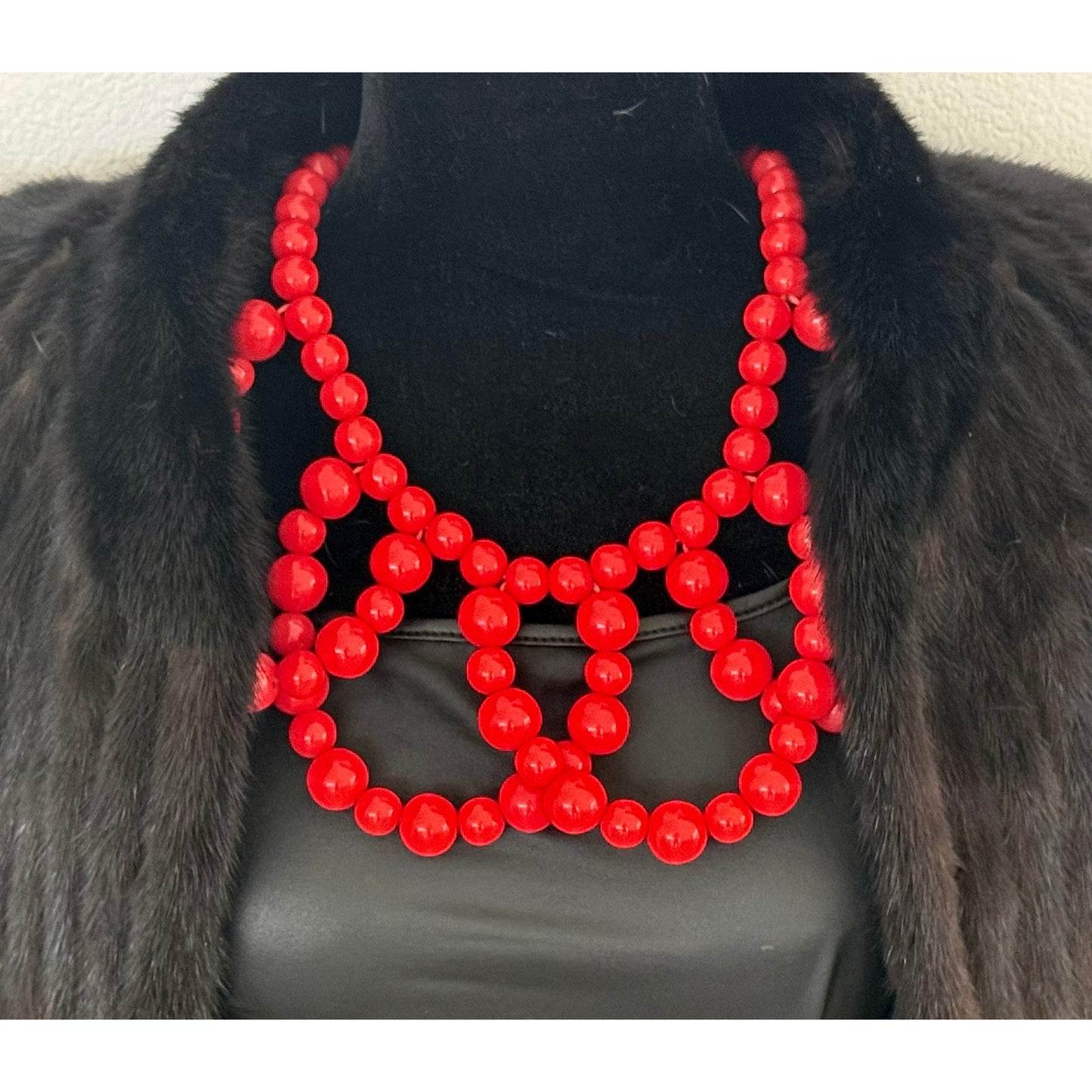 Trina Turk Vibrant Red Chunky Beaded Bib Statement Necklace