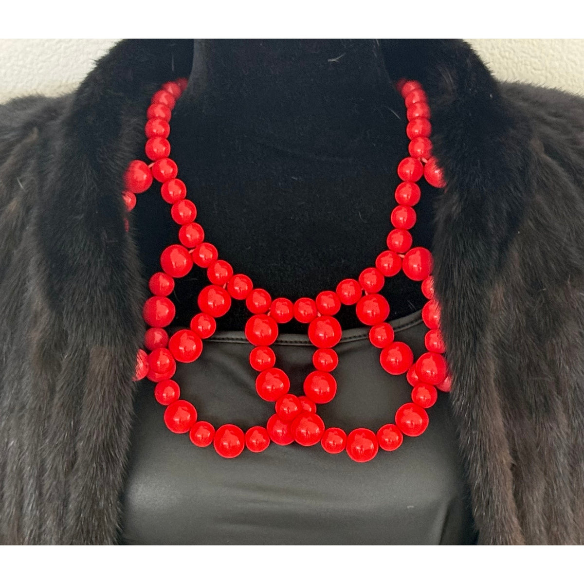 Trina Turk Vibrant Red Chunky Beaded Bib Statement Necklace