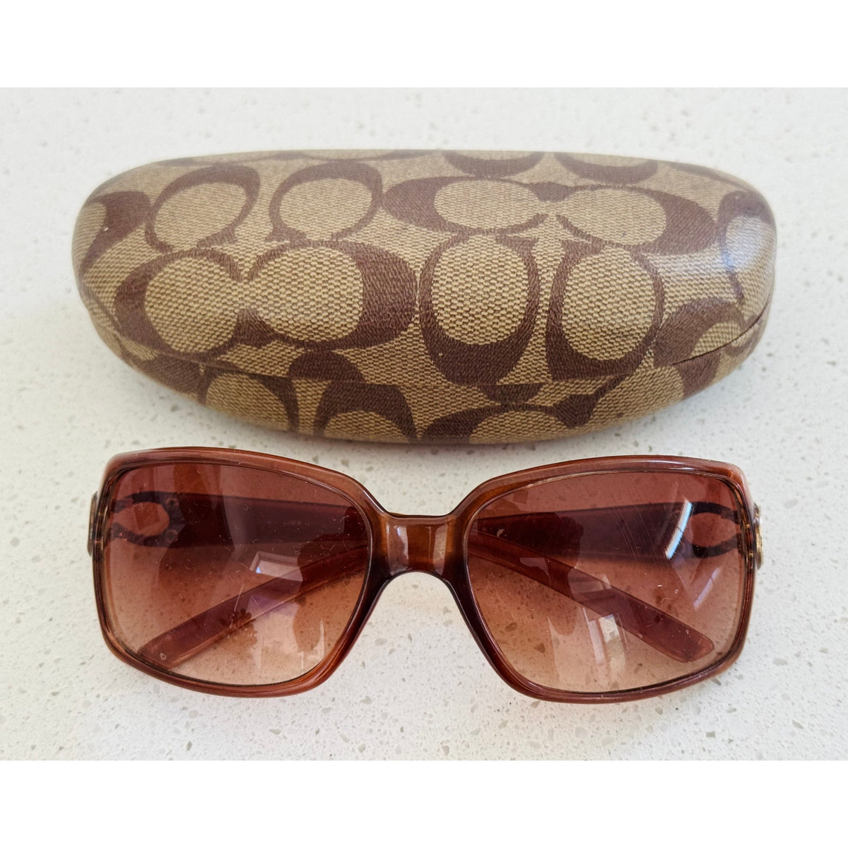 Coach Amber Tortoise Sunglasses C Hinge with Signature Hard Case Y2K