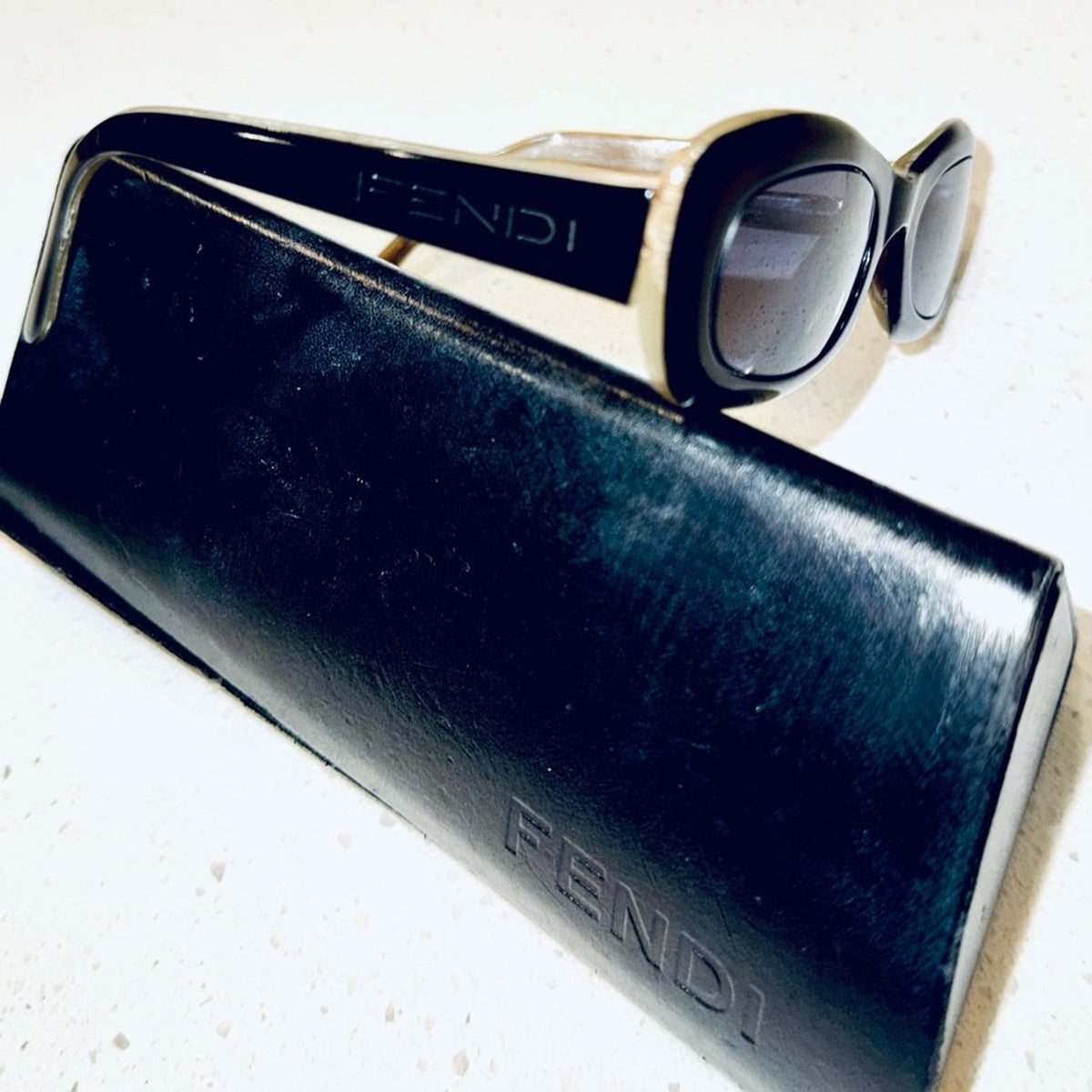 Vintage Fendi Sunglasses “Black Horn” & Fendi Twist Zucca Hard Case