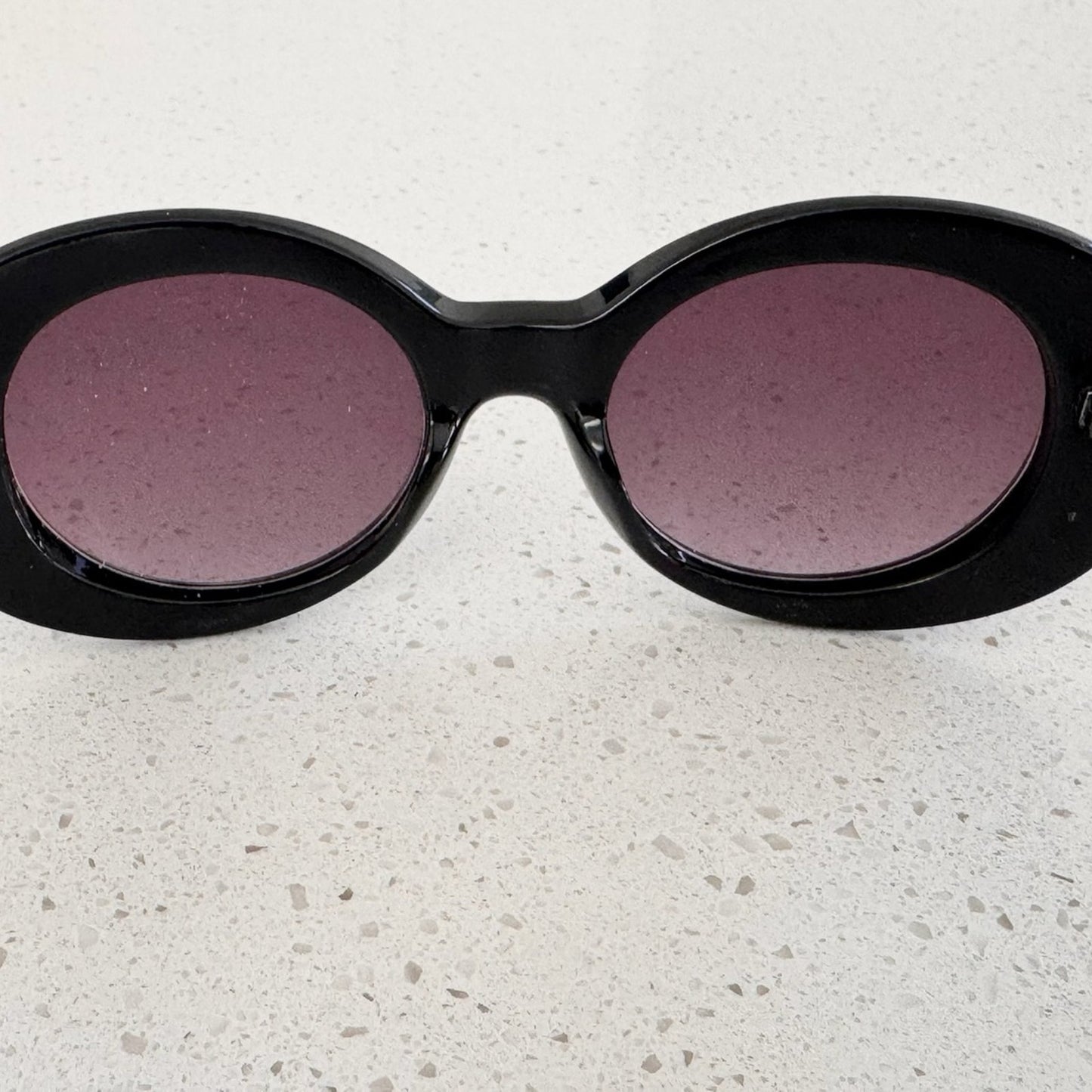 Oscar de la Renta Black Oval Sunglasses Purple Lenses