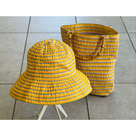 San Diego Hat Co Yellow Matching Hat & Bamboo Handle Tote Set 2pc