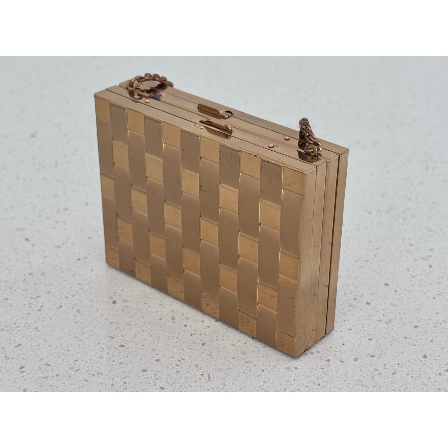 Vintage Miniaudiere & Makeup Gold Basket Weave Compact Purse Case
