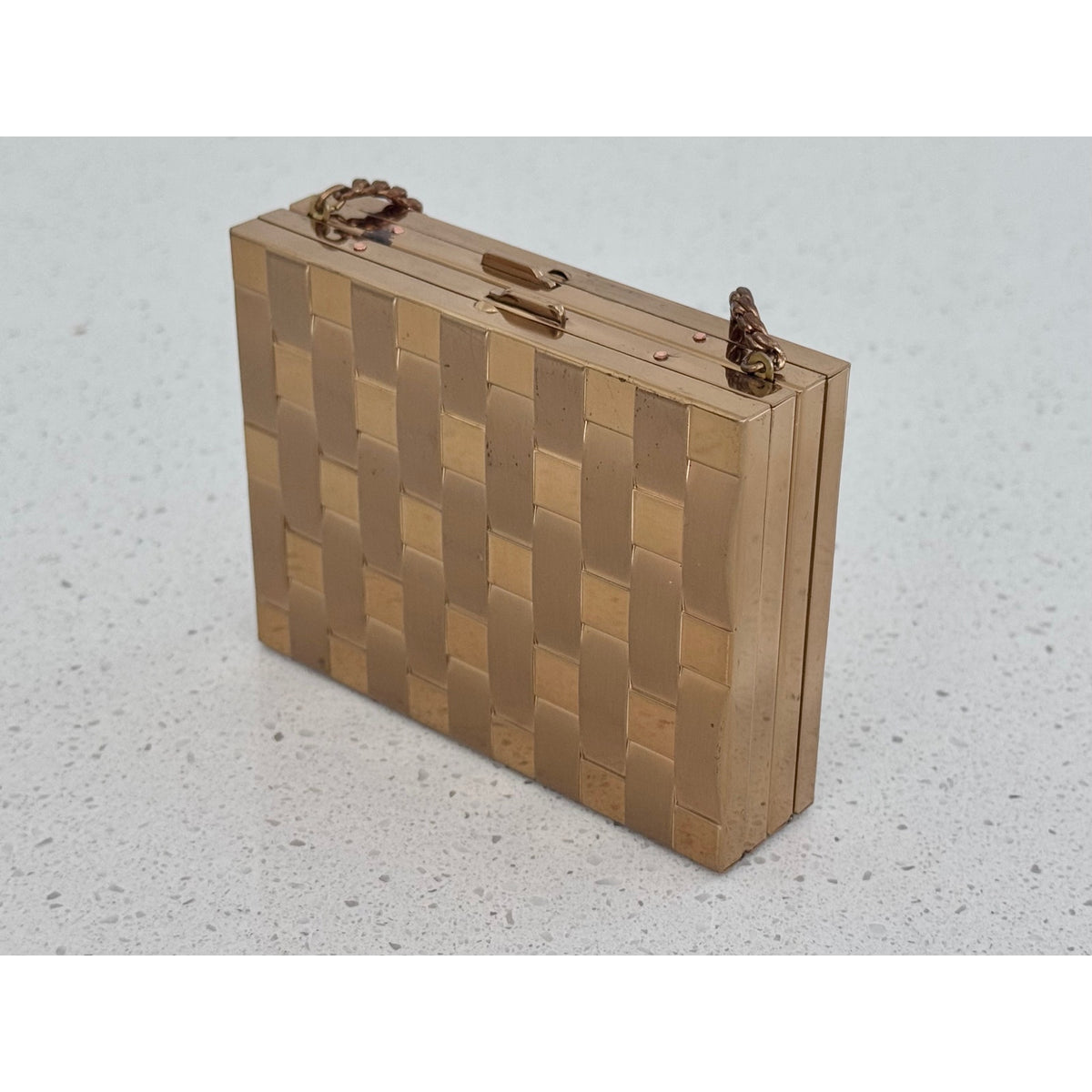 Vintage Miniaudiere & Makeup Gold Basket Weave Compact Purse Case