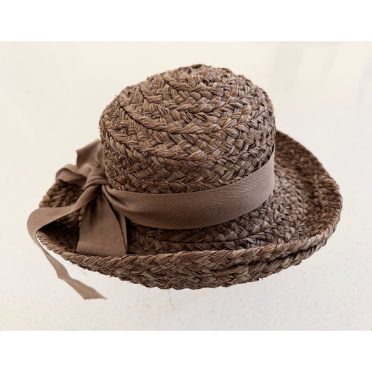 Helen Kaminski Newport Raffia Braid Boater Sun Hat Size 57 Nougat Brown Bow