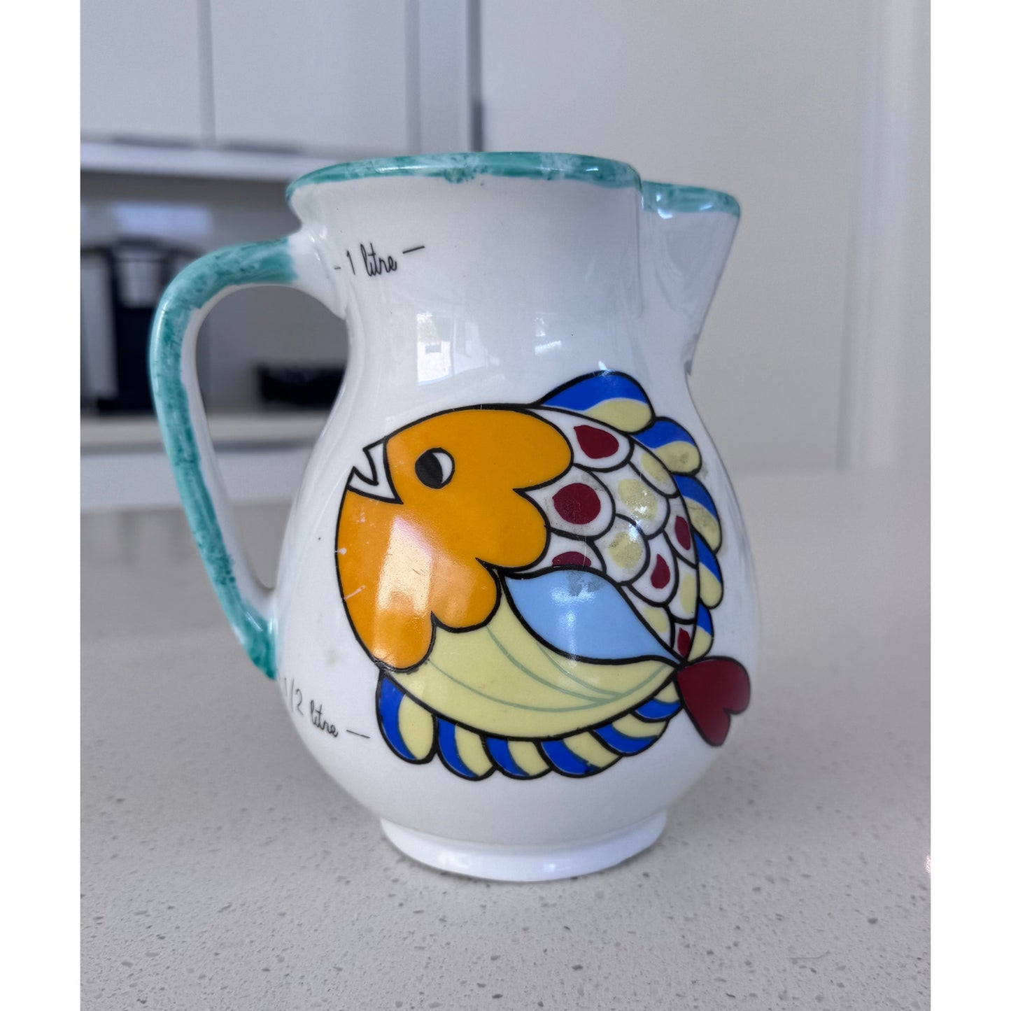 Vintage Bjorn Wiinblad Nymolle Denmark Ceramic 1 Litre Fish Pitcher