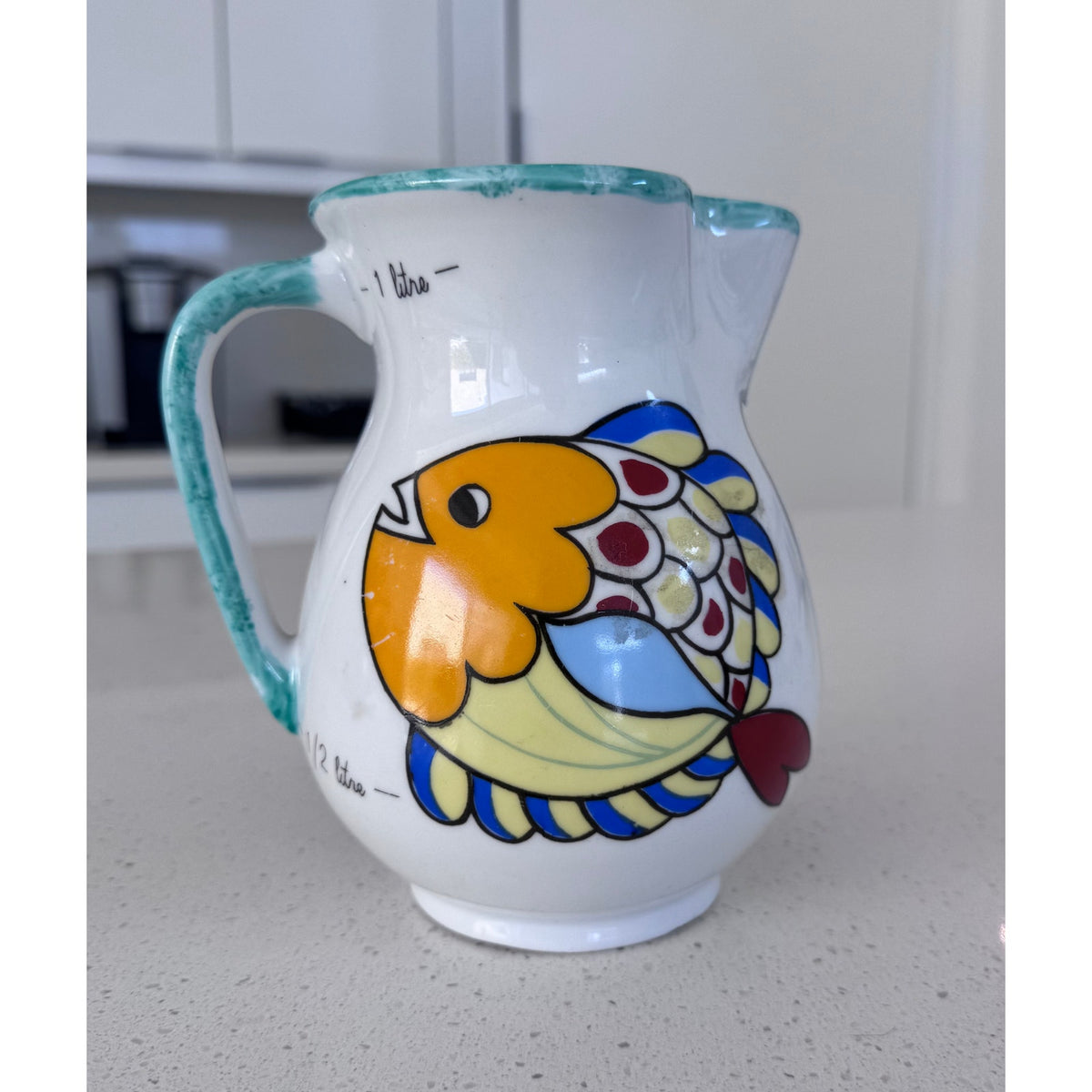 Vintage Bjorn Wiinblad Nymolle Denmark Ceramic 1 Litre Fish Pitcher