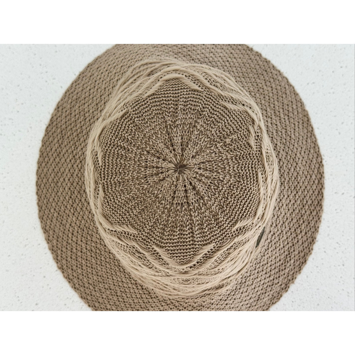 Coolibar Tan Knit Summer Sun Hat UPF 50+ Wide Brim Packable Boho Travel Hat