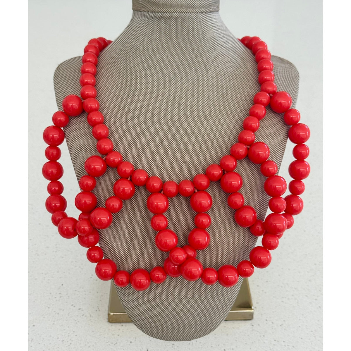 Trina Turk Vibrant Red Chunky Beaded Bib Statement Necklace
