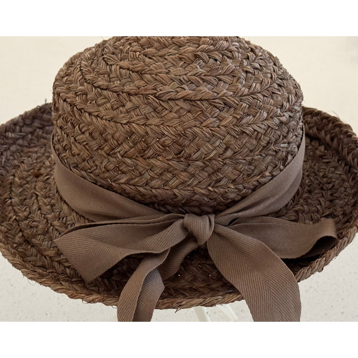 Helen Kaminski Newport Raffia Braid Boater Sun Hat Size 57 Nougat Brown Bow